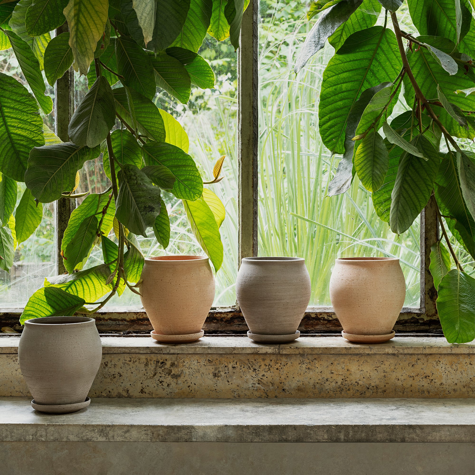 Goodee-Bergs Potter-Delphi Tall Planter & Saucer - Color - Raw Rosa Raw Grey