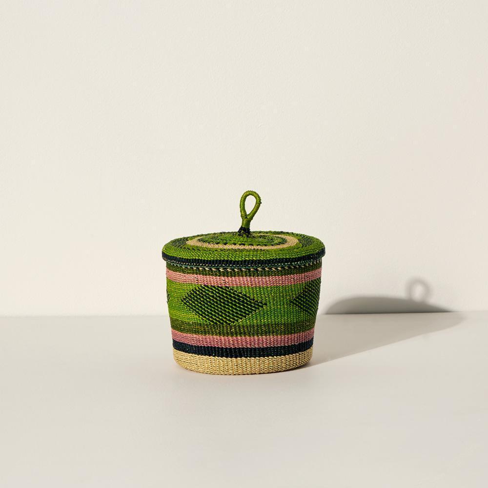 Goodee-Baba Tree-Small Banasco Basket With Lid - Color - Pink & Lime