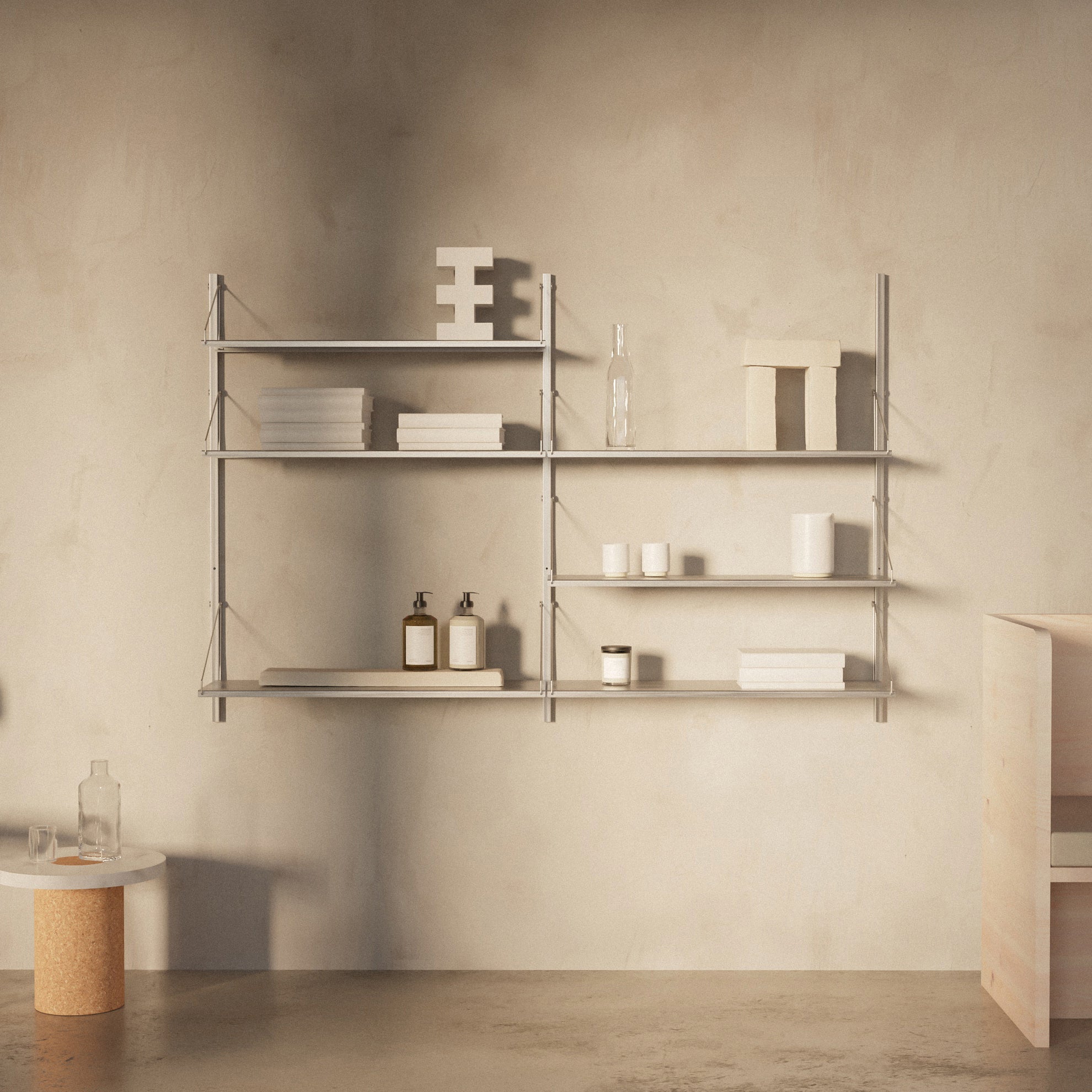 Goodee-Frama-Shelf Library Stainless Steel | Double Section - Size - 4 Shelves