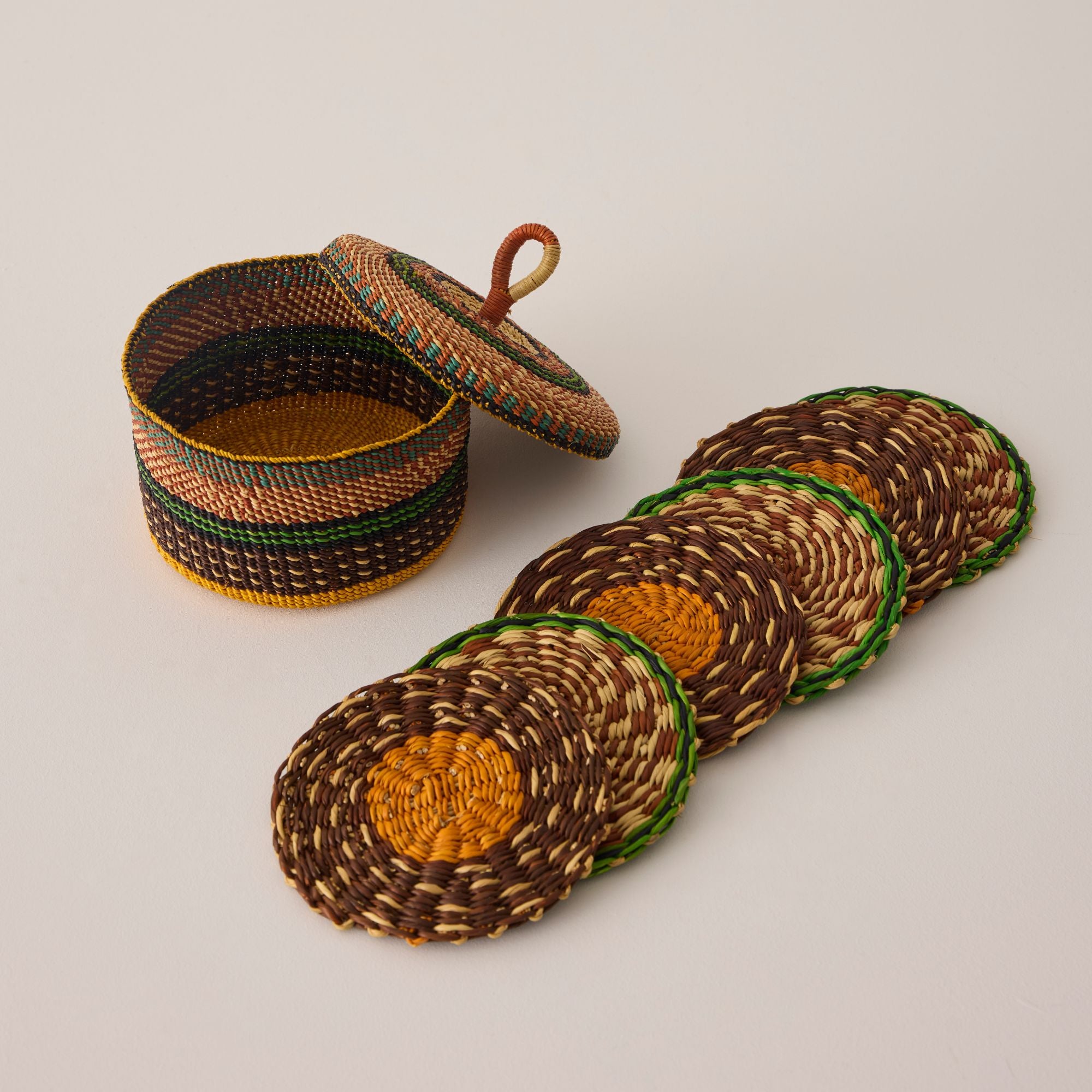 Goodee-Baba Tree-Coasters & Holder - Set of 6 - Exclusive - Color - Ochre Multi
