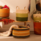 Goodee-Baba Tree-Medium Woven Short Basket - Color - Natural, Black & Yellow